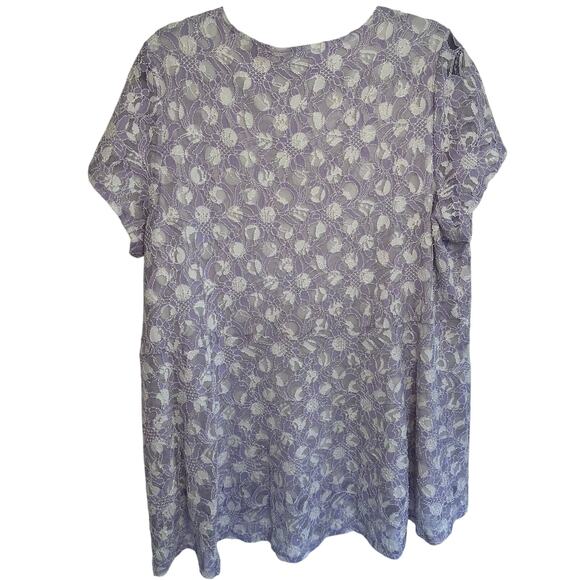 Susan Graver lavender floral print stretch lace peplum back top plus size 2X - Picture 3 of 8